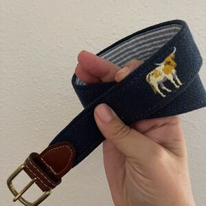 Bird Dog Bay Men’s Navy and brown leather Embroidered Belt